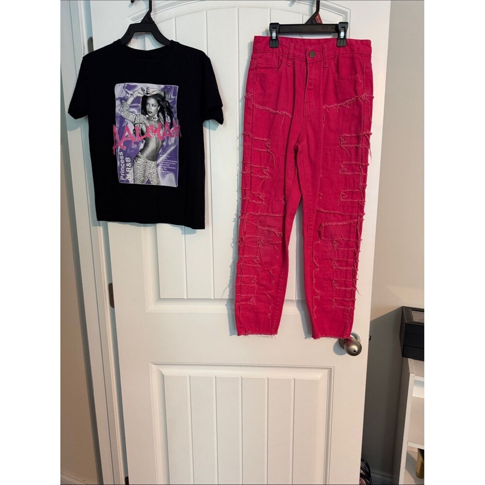Aaliyah Distressed Hot Pink Skinny Jeans